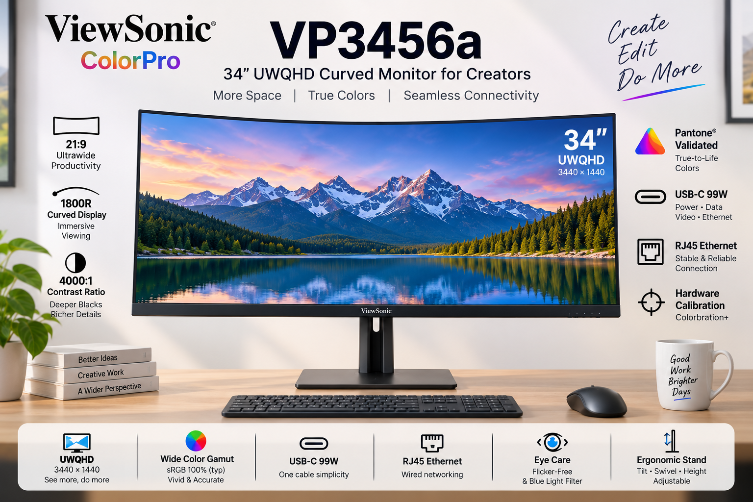 ViewSonic ColorPro VP3456a 34 inch Curved Monitor